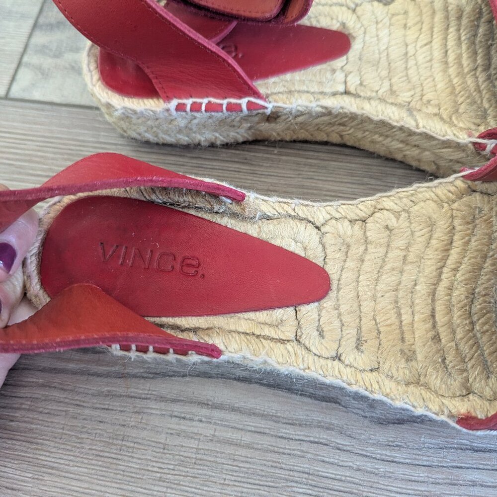 VINCE. Edie Leather Platform Summer Spring Party Beach Espadrille Sandal Red 7 - Picture 6 of 13
